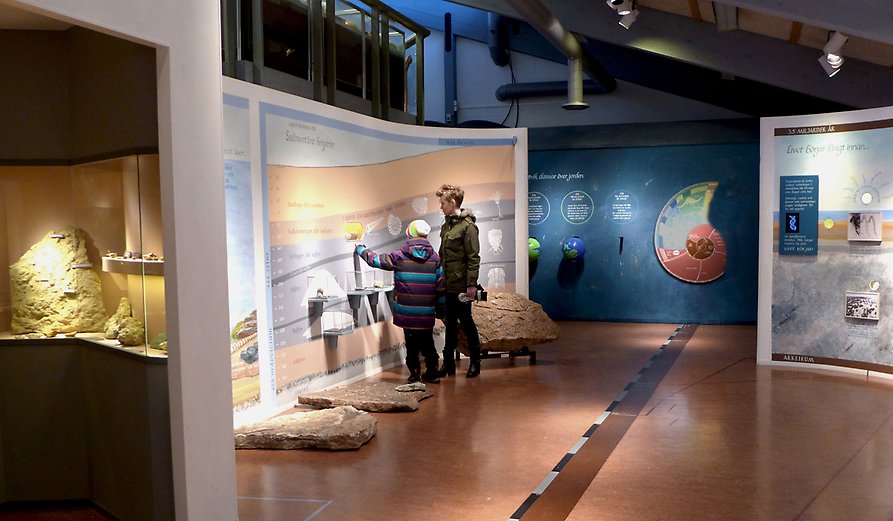 Två personer i Rättviks naturmuseeum